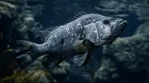 A black drum fish swimming through the water.